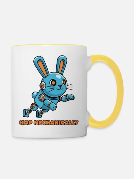 Blauer Mechanischer Hoppbunny - Tasse zweifarbig - Weiß/Gelb