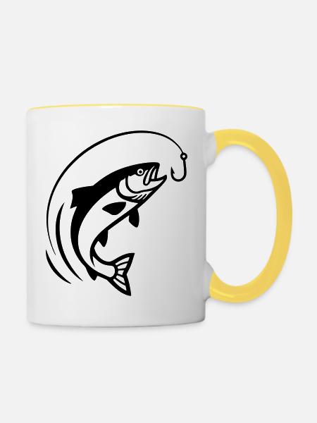 Springender Fisch Haken Biss Action - Tasse zweifarbig - Weiß/Gelb