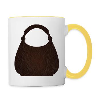 Brown Leather Bag Texture - Contrasting Mug - white/yellow - Right