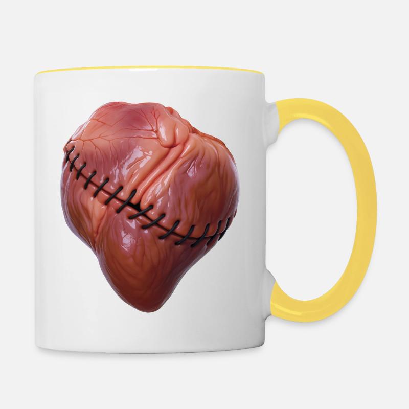 BROKEN HEART #2 - peace & love - Mug contrasté - blanc/jaune