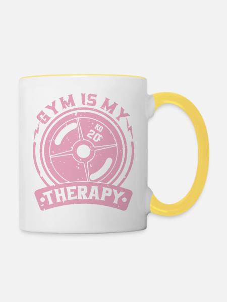 Fitnessstudio ist meine Therapie - Tasse zweifarbig - Weiß/Gelb