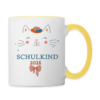 Schulkind 2026  - Tasse zweifarbig - Weiß/Gelb - Rechts