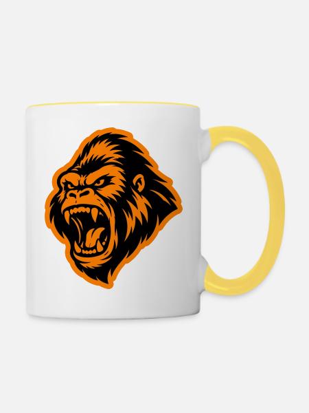Gorilla Kopf - Tasse zweifarbig - Weiß/Gelb