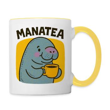 Manatea Cheer: Manatee Sips Tea - Contrasting Mug - white/yellow - Right