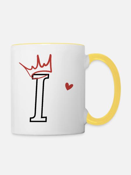 Buchstabe i Kronenherz - Tasse zweifarbig - Weiß/Gelb