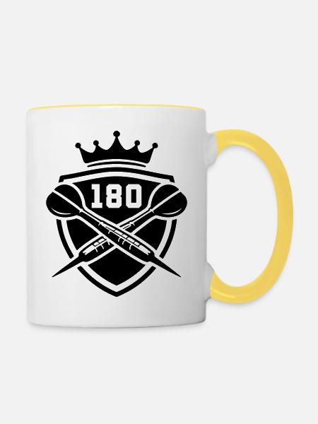 Darts 180 Wappen Dartpfeil - Tasse zweifarbig - Weiß/Gelb