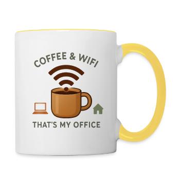 Café WiFi ist mein Büro – Homeoffice - Tasse zweifarbig - Weiß/Gelb - Rechts