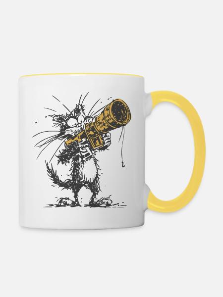 Purrfect_Shot - Tasse zweifarbig - Weiß/Gelb