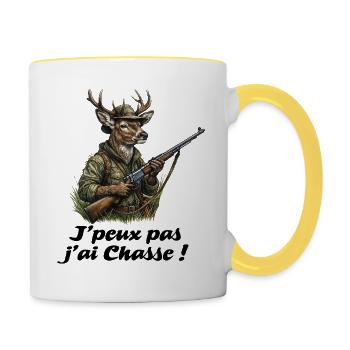 Hirschjäger, ich kann nicht, ich habe gejagt - Tasse zweifarbig - Weiß/Gelb - Rechts