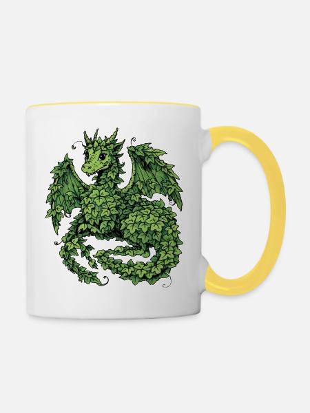Efeu-Drache - Tasse zweifarbig - Weiß/Gelb