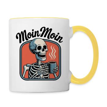 Moin Moin Kaffeetrinkendes Skelett - Tasse zweifarbig - Weiß/Gelb - Rechts