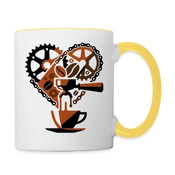 Steampunk-Kaffee-Kreislauf-Gedankenlandschaft - Tasse zweifarbig - Weiß/Gelb - Rechts