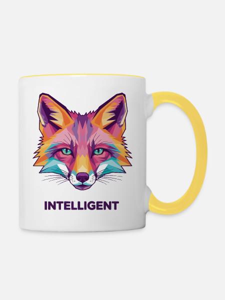Geometrischer Farbfuchskopf - Tasse zweifarbig - Weiß/Gelb