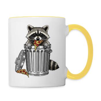 Course de pizza au raton laveur - Mug contrasté - blanc/jaune - Droite
