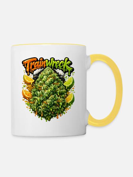Graffiti-Graffiti zum Zugwrack - Tasse zweifarbig - Weiß/Gelb