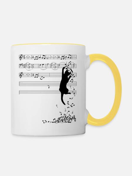 Musikalische Katzenkunst - Tasse zweifarbig - Weiß/Gelb