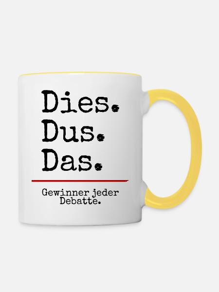 Dies Dus Das Debatte (weiß) - Tasse zweifarbig - Weiß/Gelb