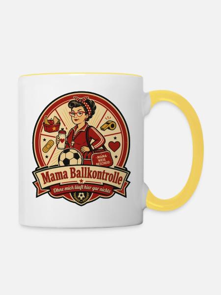 Mama Ballkontrolle - Tasse zweifarbig - Weiß/Gelb