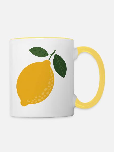 Zitrus-Illustration mit Zitronenblättern - Tasse zweifarbig - Weiß/Gelb