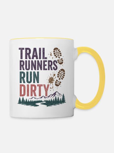 Trailrunner laufen schmutzig - Tasse zweifarbig - Weiß/Gelb