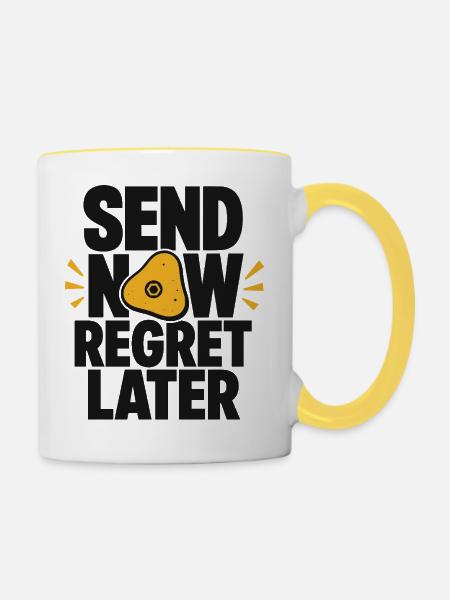 Send Now Regret Later Boulder - Tasse zweifarbig - Weiß/Gelb
