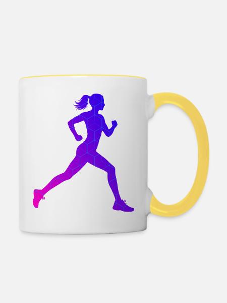 Geschenkidee für eine Running mit Running - Tasse zweifarbig - Weiß/Gelb