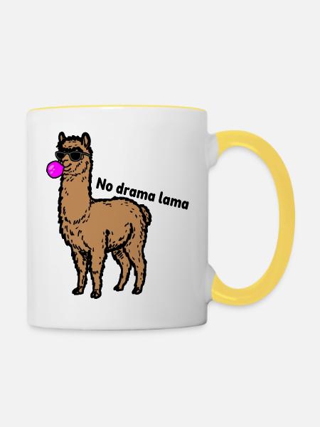 Cooles Lama – Lama ohne Drama - Tasse zweifarbig - Weiß/Gelb