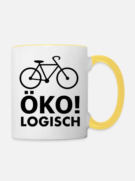 Öko!Logisch Fahrrad Design - Tasse zweifarbig - Weiß/Gelb