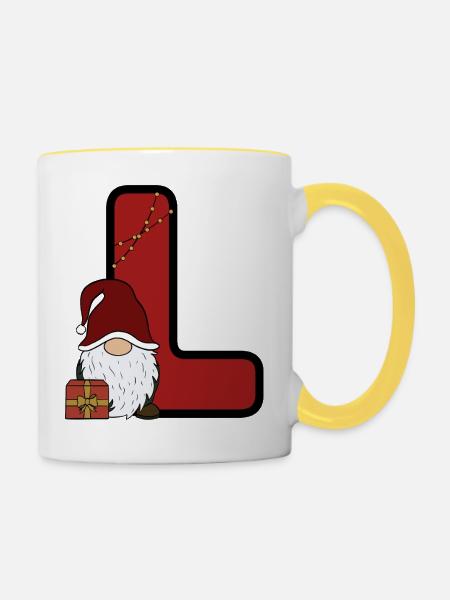 L-Weihnachtsgnom mit Geschenk - Tasse zweifarbig - Weiß/Gelb