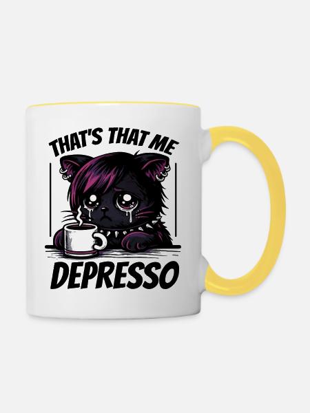 Lustiger Kaffee Katzen - Tasse zweifarbig - Weiß/Gelb
