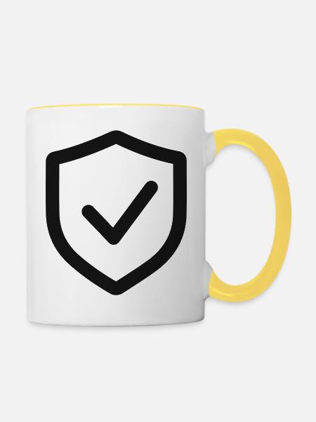 Secure Shield Check Line Symbol - Tasse zweifarbig - Weiß/Gelb
