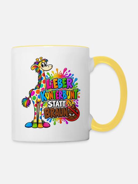 Kunterbunte Giraffe: Kunterbunt statt Braun - Tasse zweifarbig - Weiß/Gelb