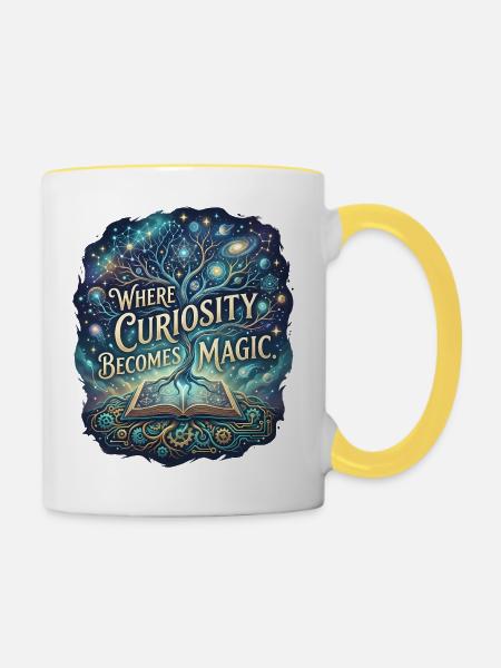 Magic Tree Cosmos und Fantasy-Buchdruck - Tasse zweifarbig - Weiß/Gelb