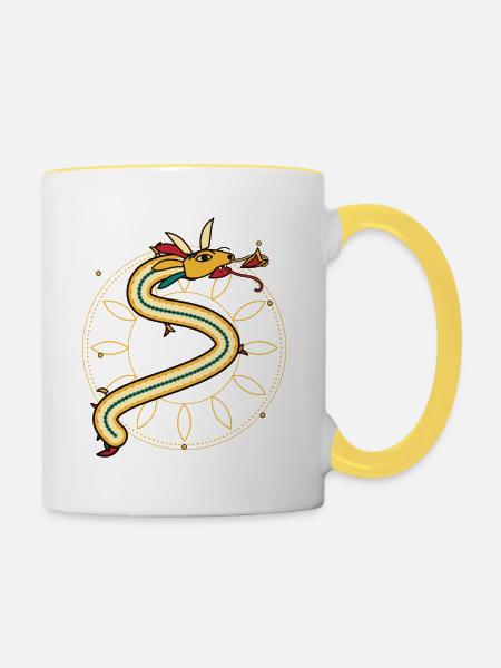 Goldener Drache - Tasse zweifarbig - Weiß/Gelb