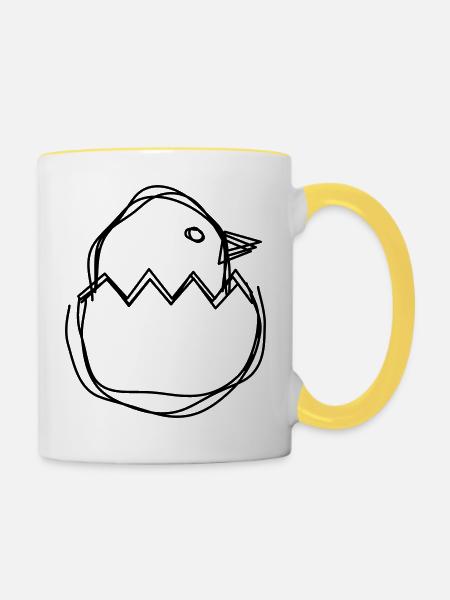 Osterküken handgezeichnet - Tasse zweifarbig - Weiß/Gelb