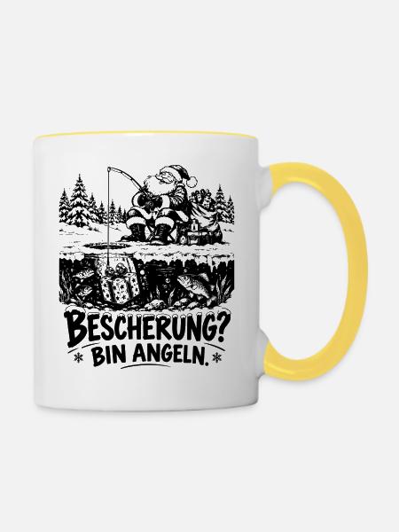 Lustiges Weihnachtsgeschenk für Angler - Tasse zweifarbig - Weiß/Gelb