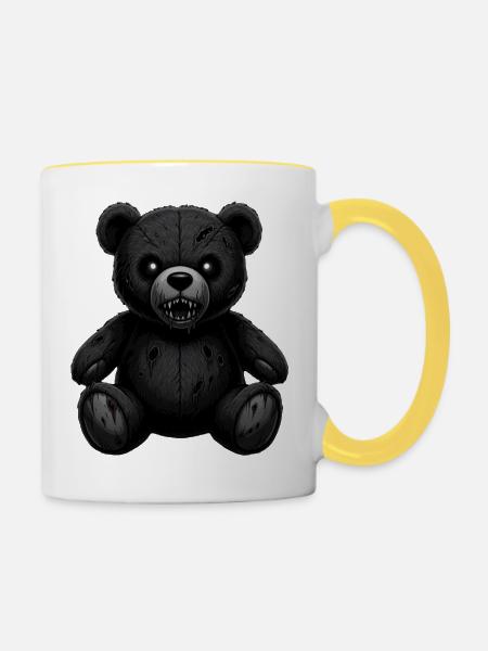 Gruseliger Halloween Teddybär - Tasse zweifarbig - Weiß/Gelb