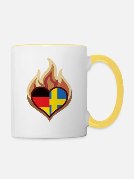 Germany Sweden Flag Heart on Fire - Tasse zweifarbig - Weiß/Gelb
