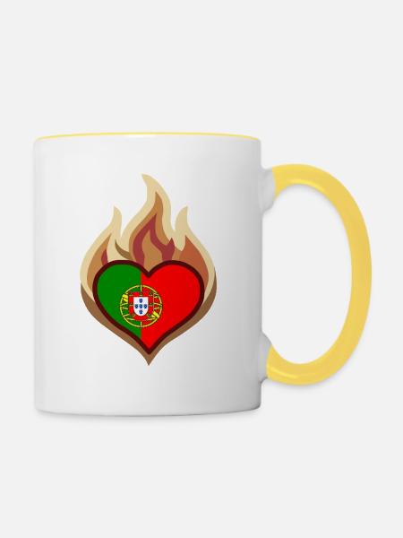 Portugal Flag Heart on Fire - Tasse zweifarbig - Weiß/Gelb