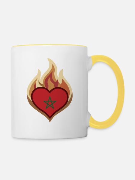 Morocco Flag Heart on Fire - Tasse zweifarbig - Weiß/Gelb