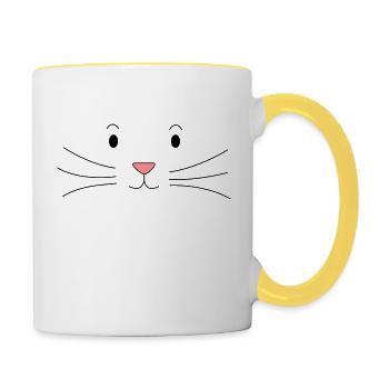 Cartoon Katzengesicht - Katze - Comic - Tasse zweifarbig - Weiß/Gelb - Rechts