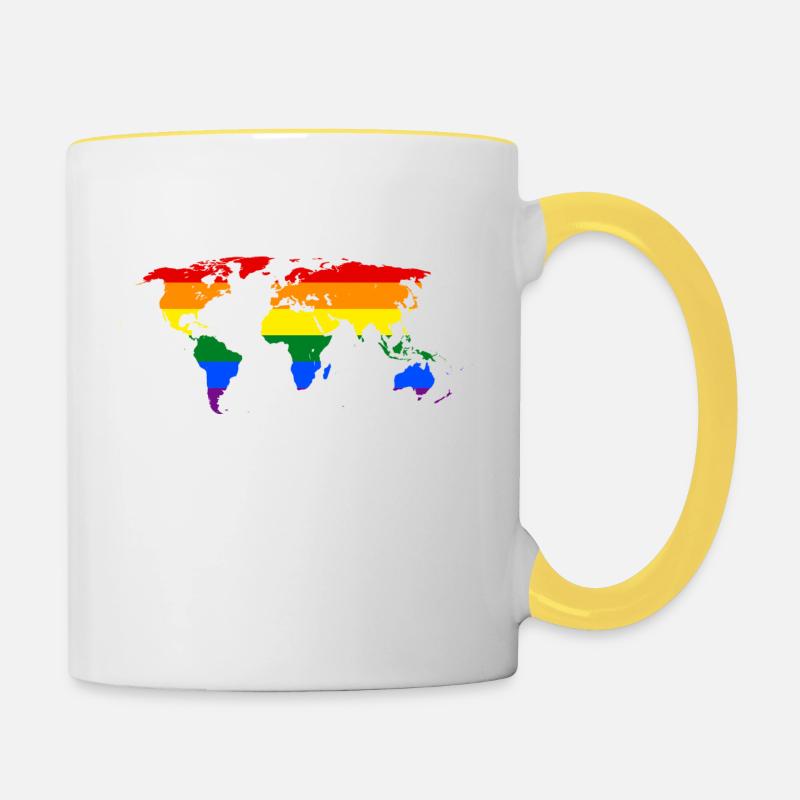 rainbow world map - Contrasting Mug - white/yellow