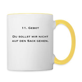 11 gebot du sollst mir nicht auf den sack gehen - Tasse zweifarbig - Weiß/Gelb - Rechts