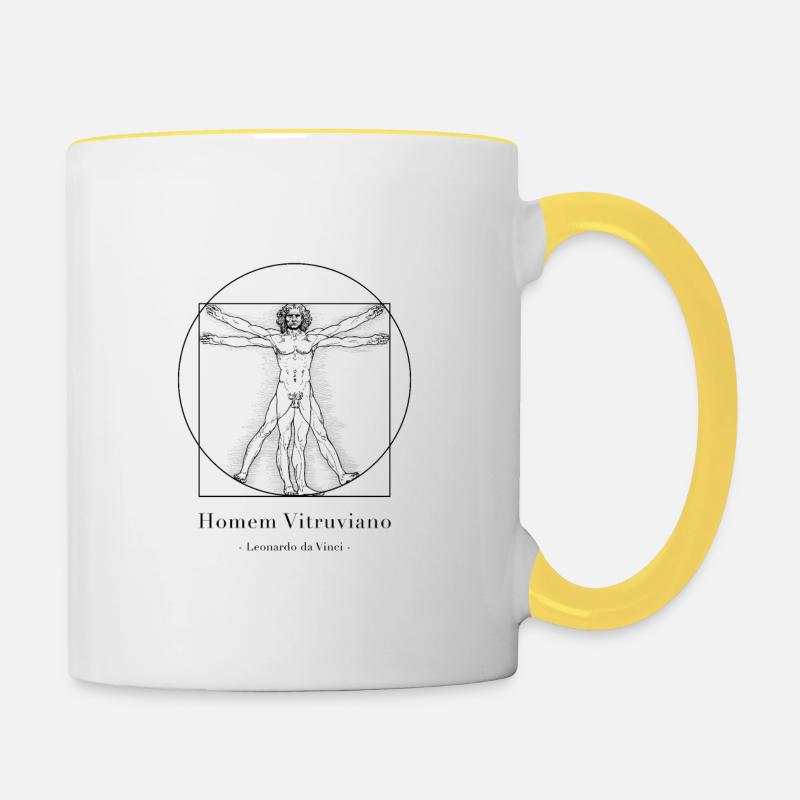 Homem Vitruviano - Leonardo da Vinci - - Mug contrasté - blanc/jaune
