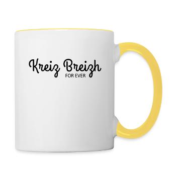 Bretagne - Kreiz Breizh für immer - Tasse zweifarbig - Weiß/Gelb - Rechts