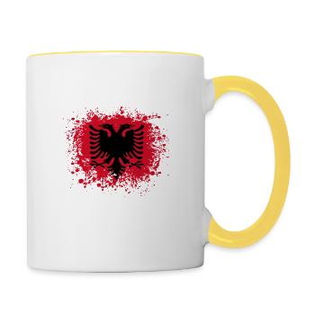 Albania Albania Shqipëri flag stains blobs - Contrasting Mug - white/yellow - Right