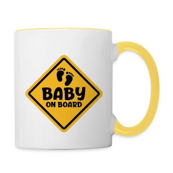 Slogan Baby an Bord - Baby an Bord Schwanger sein - Tasse zweifarbig - Weiß/Gelb - Rechts
