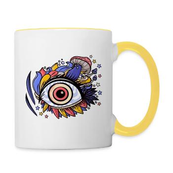 Auge Psychedelisch - Tasse zweifarbig - Weiß/Gelb - Rechts