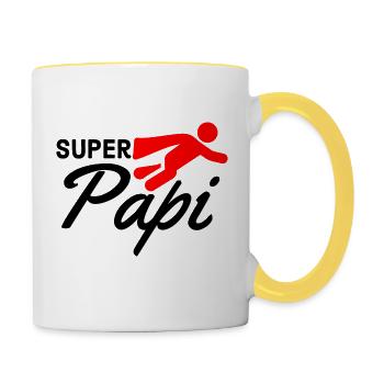 Super Papi Text mit Figur flieger rot Geschenkidee - Tasse zweifarbig - Weiß/Gelb - Rechts