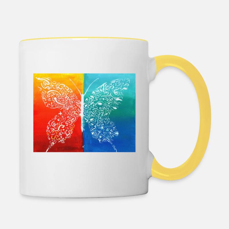 Butterfly Abstract Tribal - Contrasting Mug - white/yellow